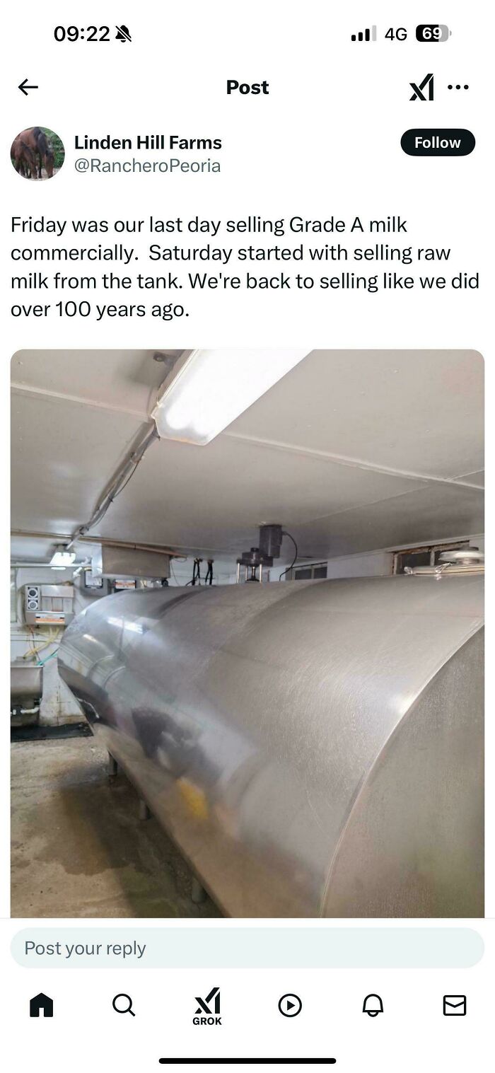 Raw milk storage tank inside a farm facility illustrating facepalm moments in common sense America.