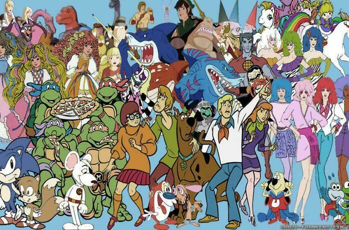 Collage of nostalgic cartoon characters from the 80s and 90s, evoking childhood memories and feelings of being old.