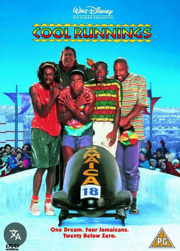'90s movie Cool Runnings poster featuring Jamaican bobsled team.