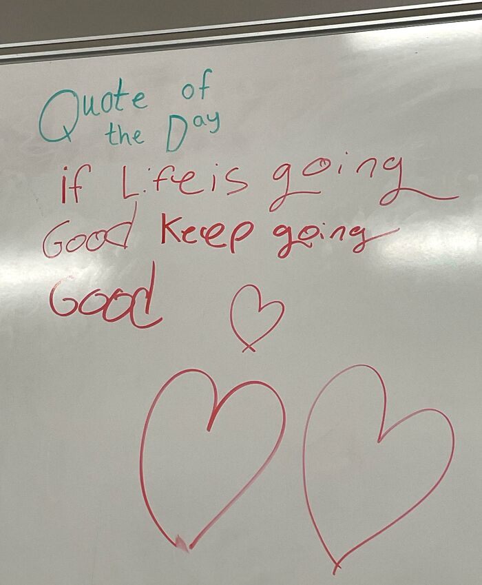 Whiteboard with quote and three hand-drawn hearts, illustrating a Valentine's Day fail.