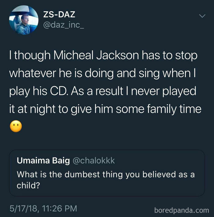 A tweet about a mistaken belief related to listening to music, highlighting cluelessness in kids.