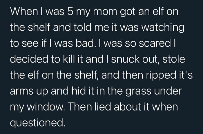 Text about a child’s reaction to an elf on the shelf, highlighting dumb-clueless-kids' behavior.