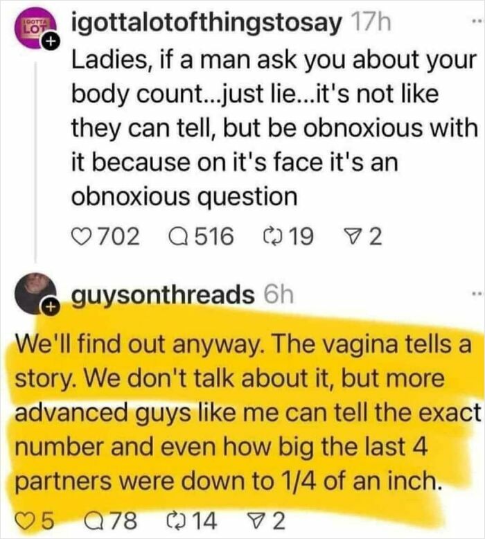 Misogynist comment on social media, highlighted and criticized for being inappropriate and inaccurate.