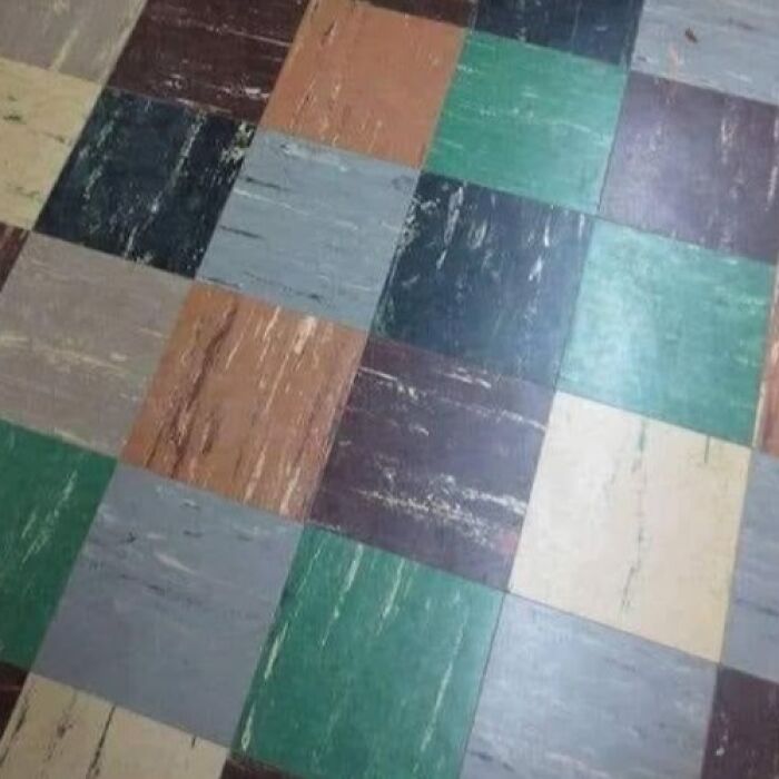 Colorful vintage floor tiles evoke old-school memories.