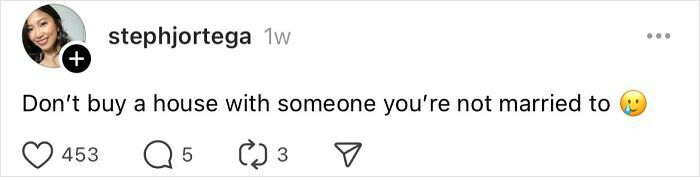 Social media post highlights mistakes women over 30 mention, warning against buying a house with someone you're not married to.