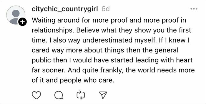 Instagram post sharing advice on avoiding relationship mistakes by trusting your instincts and valuing self-worth.