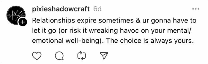 Text post discussing mistakes in relationships, emphasizing personal choice for mental well-being.