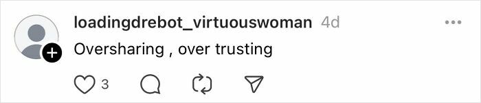 Instagram comment on mistakes, says "Oversharing, over trusting," from user profile image and username.