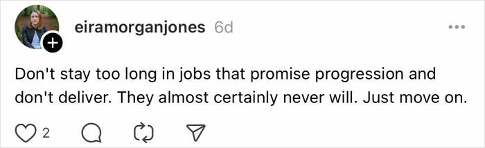 Advice on job progression mistakes from women over 30 shared in a social media post.