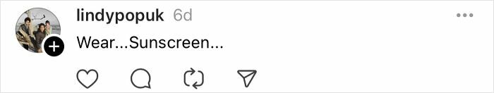 Instagram comment advice from women over 30: "Wear sunscreen."