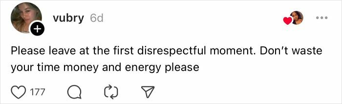 Instagram post advising women over 30 to avoid wasting time on disrespectful situations.