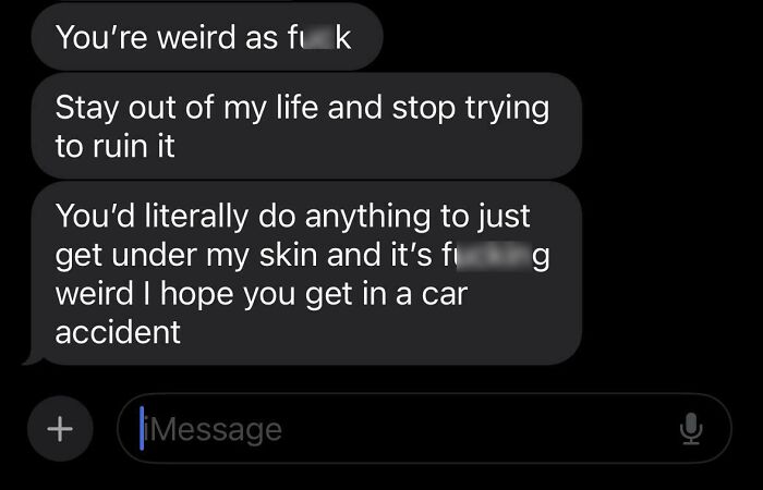 Text message exchange with strong language expressing frustration and anger.