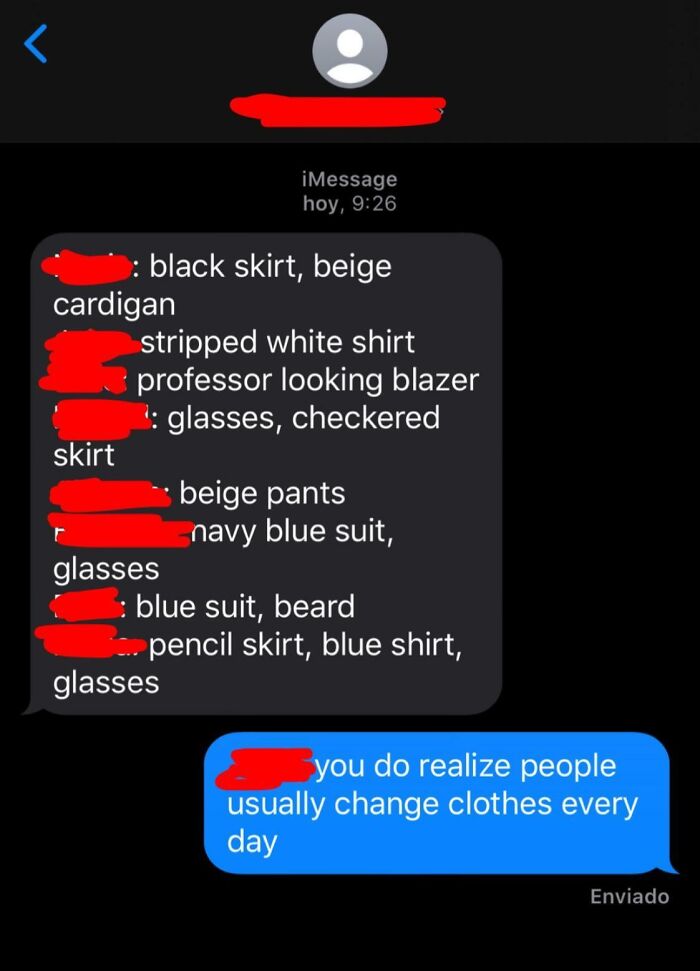Text message conversation about outfits leading to a funny misunderstanding.