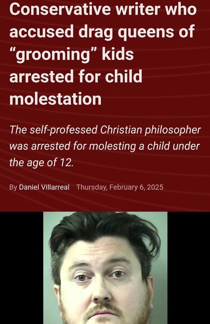 Mugshot of a man arrested in a facepalm moment involving false accusations against drag queens and child molestation.