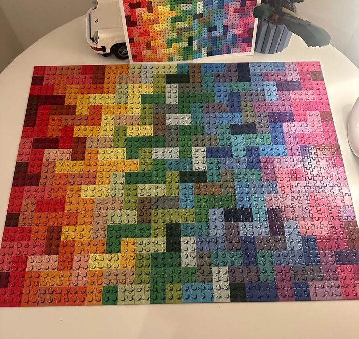 Puzzle showing a colorful gradient design, a cult favorite reaching panda-monium in popularity, on a white surface.