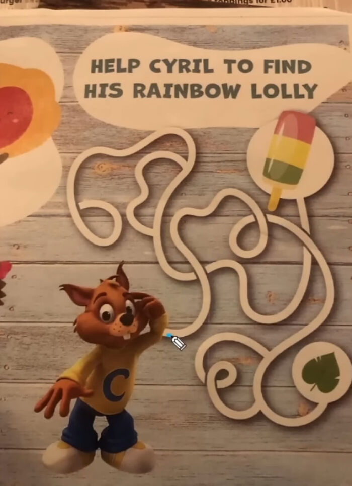 Cartoon character trying to find rainbow lolly in a maze puzzle illustrating a hilarious perfectly preventable fail.