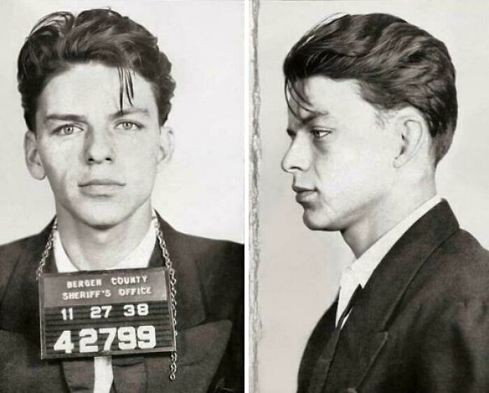 Young man in black and white mugshot from Bergen County, wearing a suit; related to interesting facts.