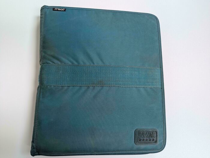 A classic '90s Five Star binder in teal, featuring a textured band across the front.
