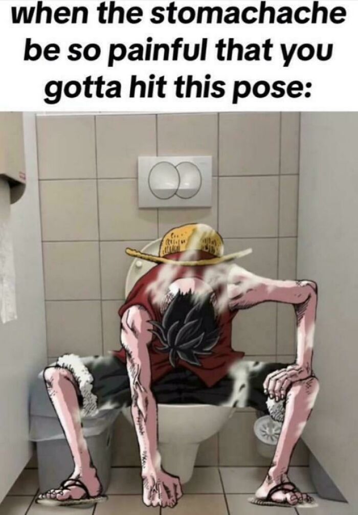 Cartoon character striking a funny pose on a toilet, capturing the theme of strange and humorous moments.