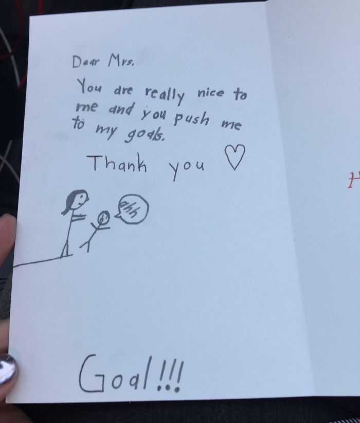 Child's Valentine's card with a humorous drawing and text, fitting weird yet cute theme.