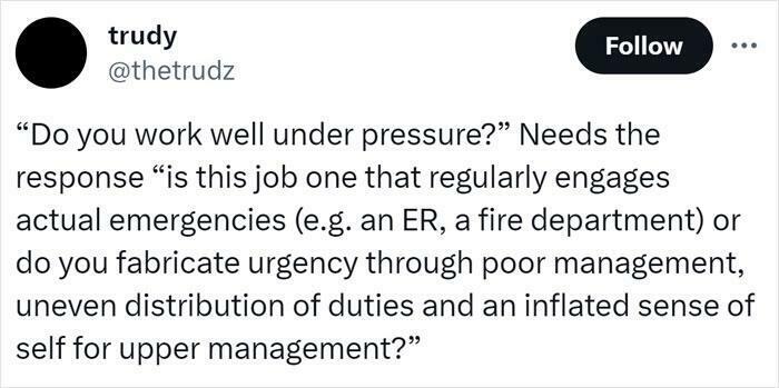 Tweet about workplace pressure highlighting issues of capitalism in America.