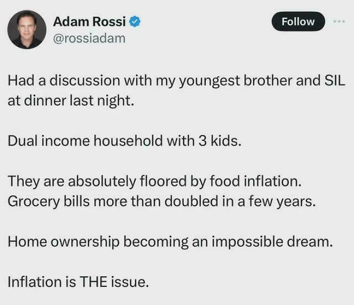 Tweet discussing inflation and home ownership challenges, highlighting issues of capitalism in America.