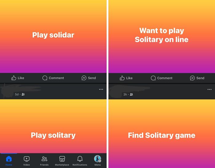 Boomers social media errors in posts about playing solitaire.