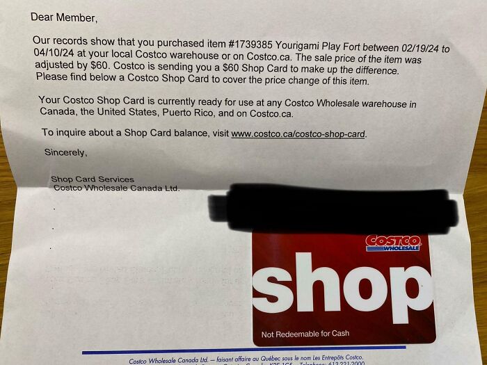 Letter with a $60 Costco shop card, exemplifying grocery-shopping-hacks for saving money on purchases.