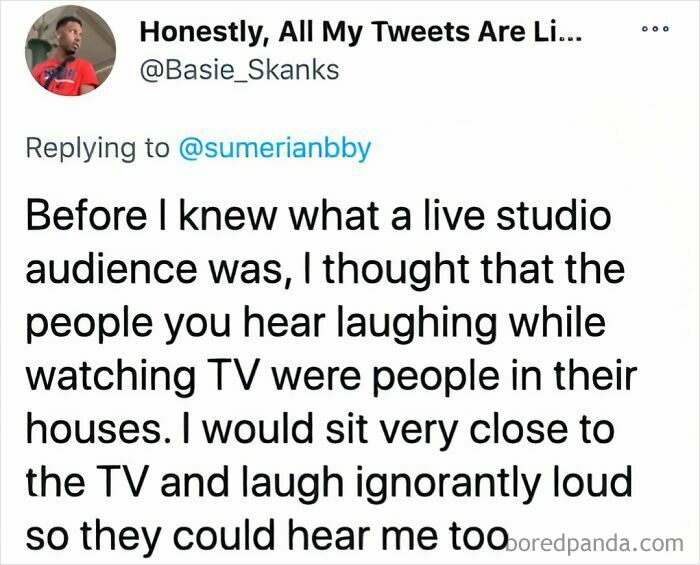 Tweet about misunderstanding a live studio audience, related to the topic of dumb-clueless-kids.