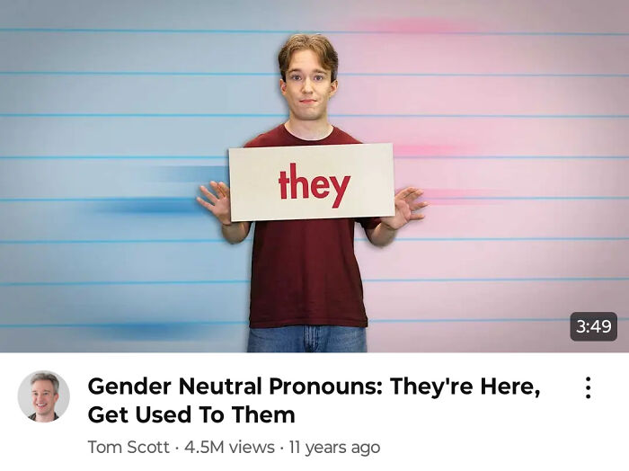 Person holding a sign with "they", representing a prediction about gender-neutral pronouns.