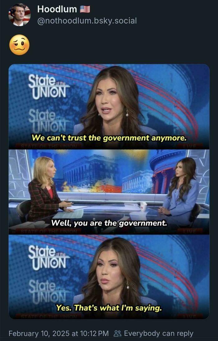 Two women on a news show having a facepalm moment discussing trust in the government, highlighting common sense irony.