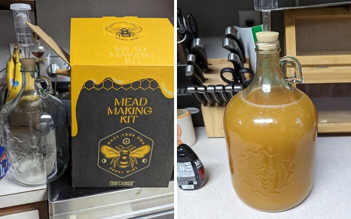 Mead making kit setup and fermentation process as a unique date night idea that actually slaps and excites couples.