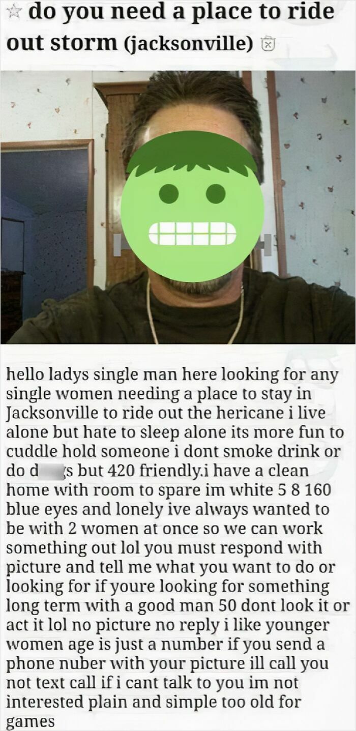 "Text seeking companionship in Jacksonville during a storm, part of Florida wild moments."