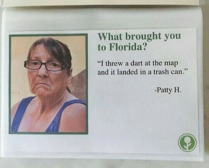 Woman with glasses shares a humorous story about her move to Florida, highlighting Florida-Wild-Moments.