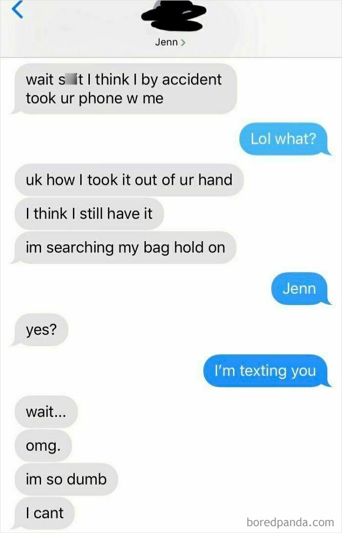Text conversation showing a hilarious misunderstanding about a phone's location.