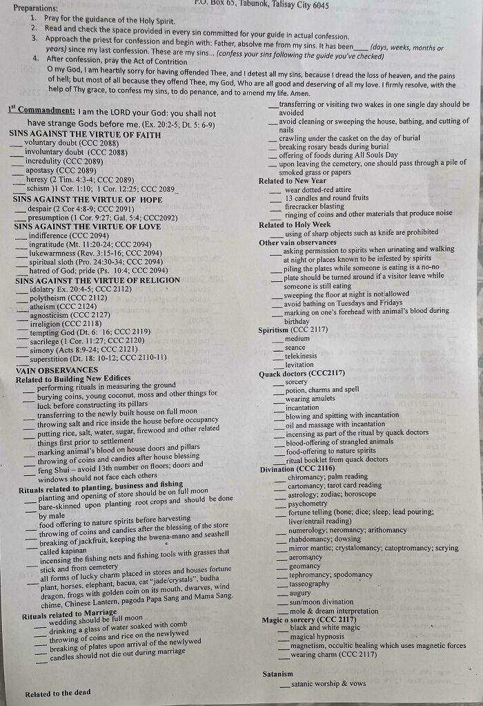 List of sins, rituals, and superstitions seen as moderately interesting to share with the world.