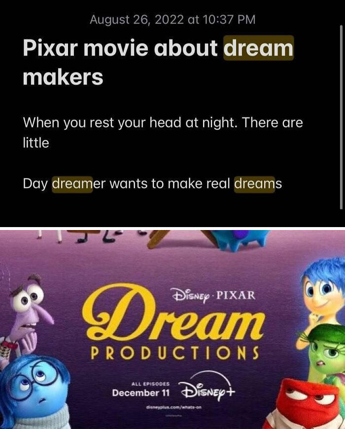 Pixar movie prediction with colored characters, "Dream Productions," on Disney+.