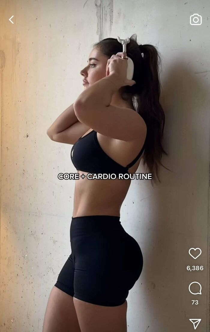 Person in workout attire with headphones, showcasing Photoshop airbrush effects in a fitness context.