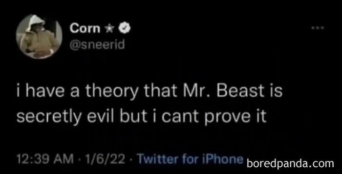 Tweet theorizing about Mr. Beast, highlighting predictions that aged like wine.