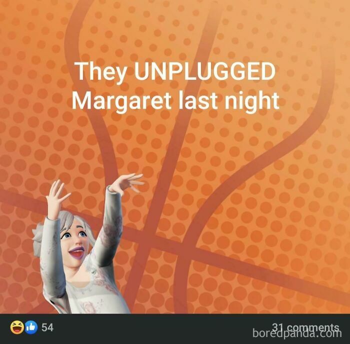 Cartoon character cheering on textured background, showing a light-hearted boomer social media fail comment.