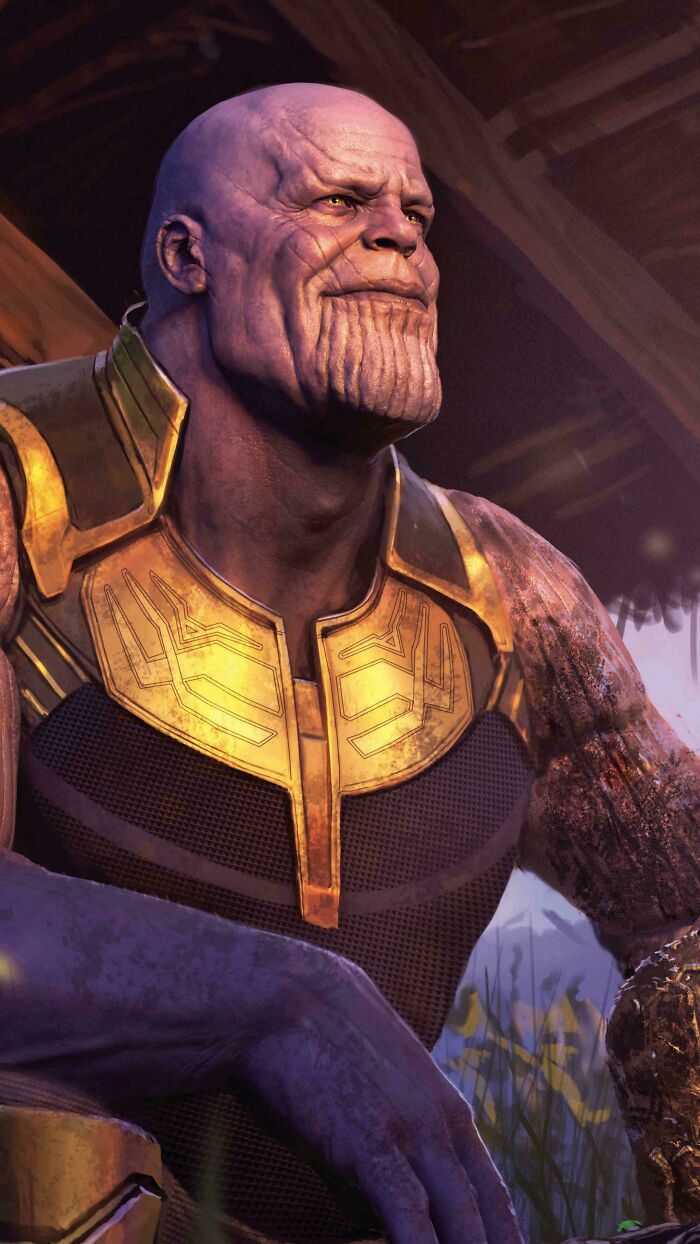 Thanos in detailed armor sitting thoughtfully, highlighting questionable movie details mocked by cinephiles online.