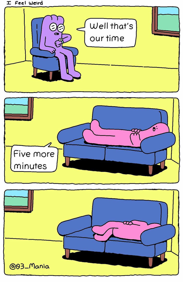 Comic by Chris Jensen featuring a character on a couch humorously capturing an awkward moment and conversation.