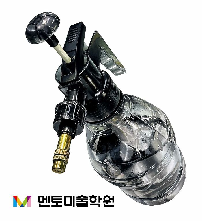 Hyperrealistic painting of a plastic spray bottle, showcasing artistic transformation of everyday objects.