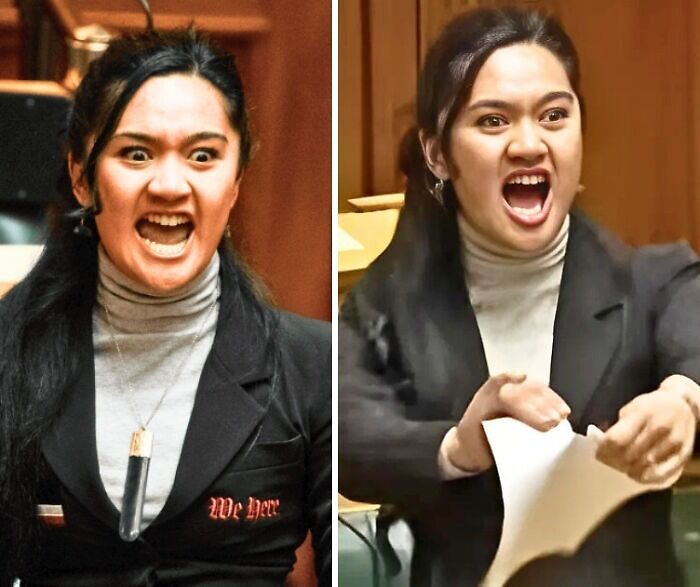 Woman expressing intense emotions in a formal setting, capturing strange Earth moments that are borderline unbelievable.