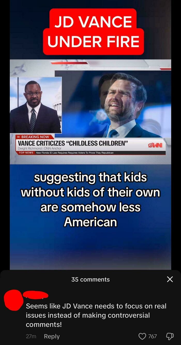 Satirical headline about JD Vance under fire with humorous news commentary, sparking comments online.