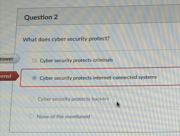 Online quiz question about cybersecurity protection, illustrating bad-infuriating-teachers.