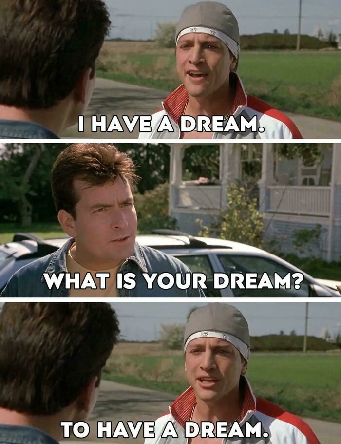 Two men having a conversation outdoors, reminiscent of 2000s movie nostalgia.