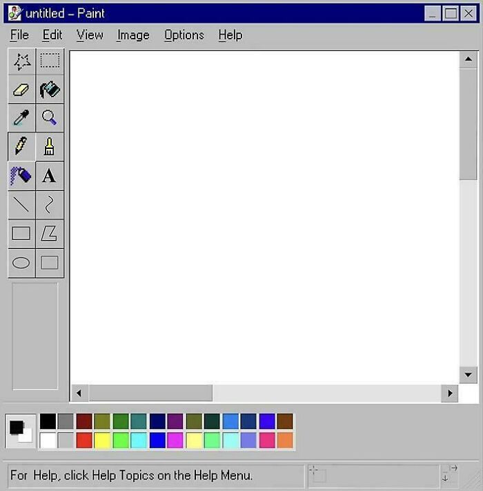 MS Paint interface from the 2000s, showcasing a blank canvas and classic toolbar icons.