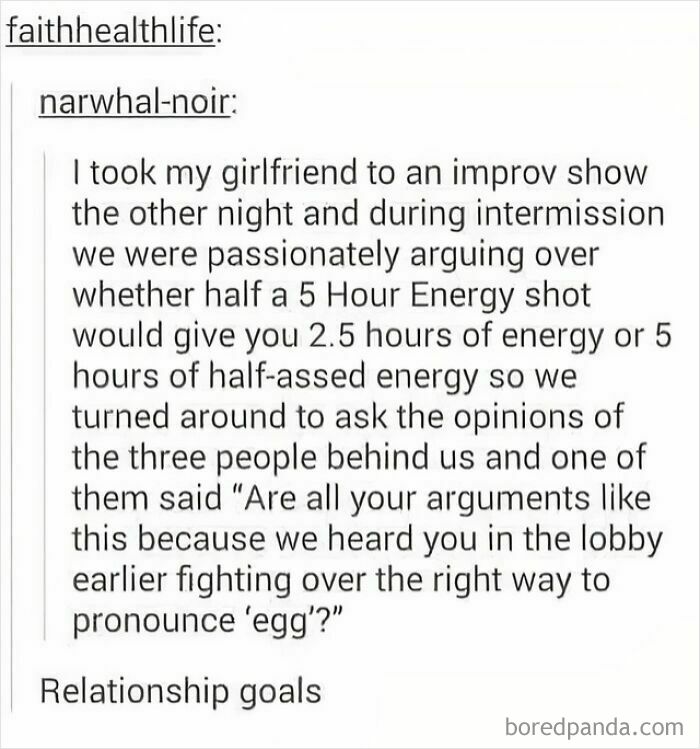 Tumblr post humorously discussing energy drinks and pronunciation debates.