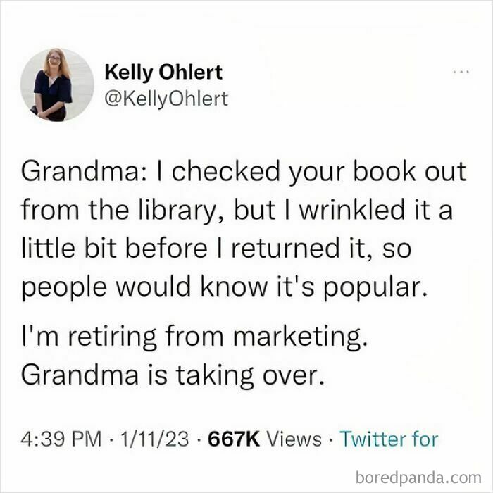 Funny post highlighting “The Ugly Side Of Tumblr” where a grandma wrinkled a book to make it seem popular before returning it.